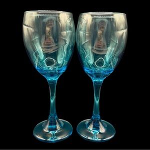 Vintage Cristar Rioja Sky Blue Wine Goblets Set of 2